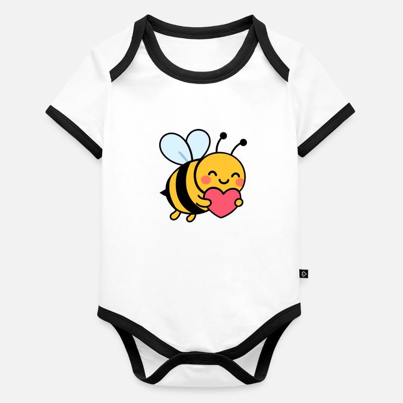 Joyeuse abeille avec le cœur Body Bébé bio contrasté manches courtes