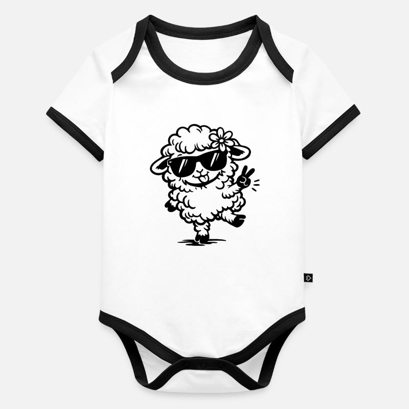 Tanzendes Schaf mit Sonnenbrille Doodle Baby Bio-Kurzarm-Kontrastbody