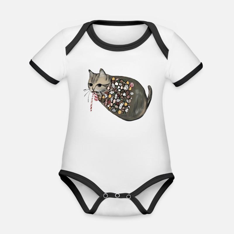 Candy Pattern Candy Cat - Organic Baby Contrasting Bodysuit - white/black