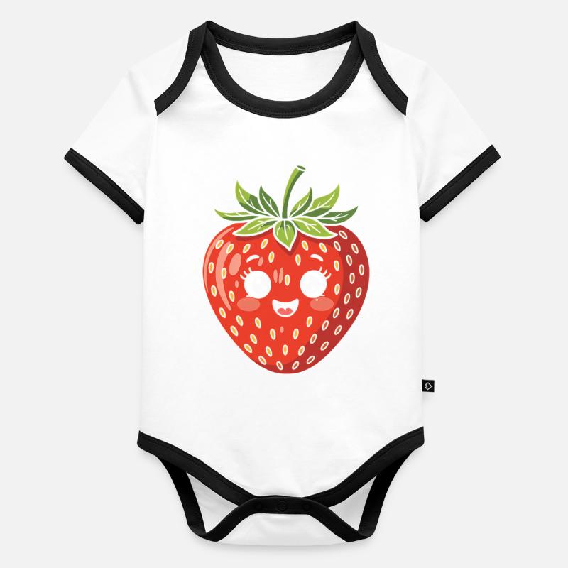 Erdbeere mit Gesicht Frucht lustig niedlich süß Baby Bio-Kurzarm-Kontrastbody