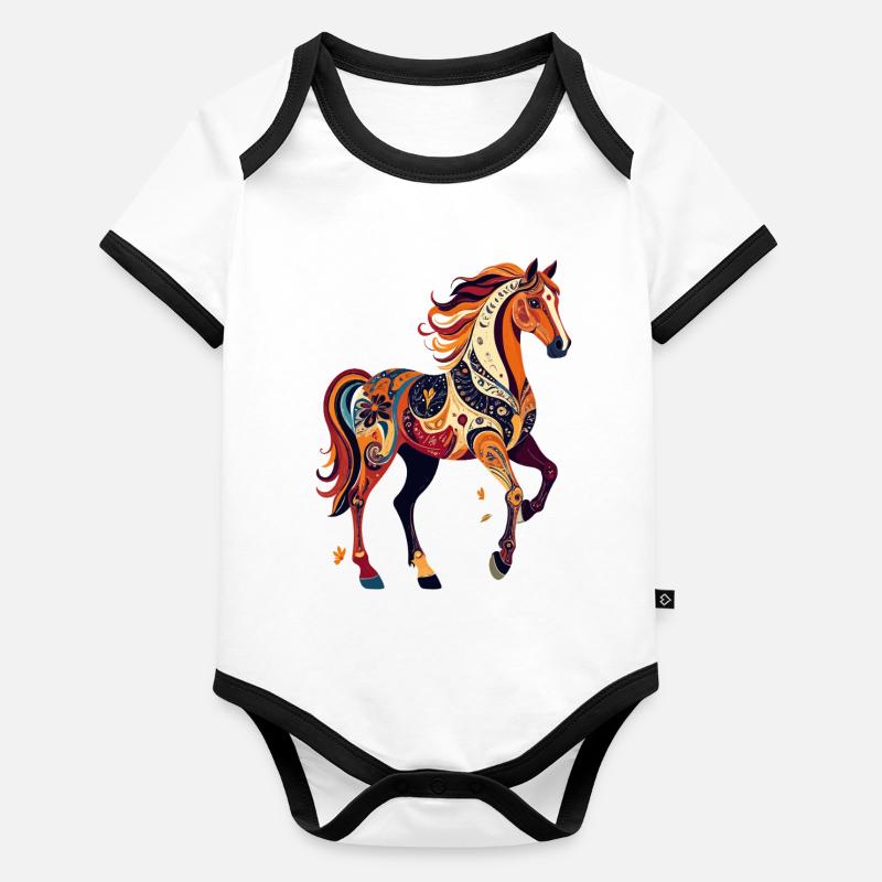 Ornamental Horse Colorful Pattern Abstract Horses Artwork Organic Baby Contrasting Bodysuit