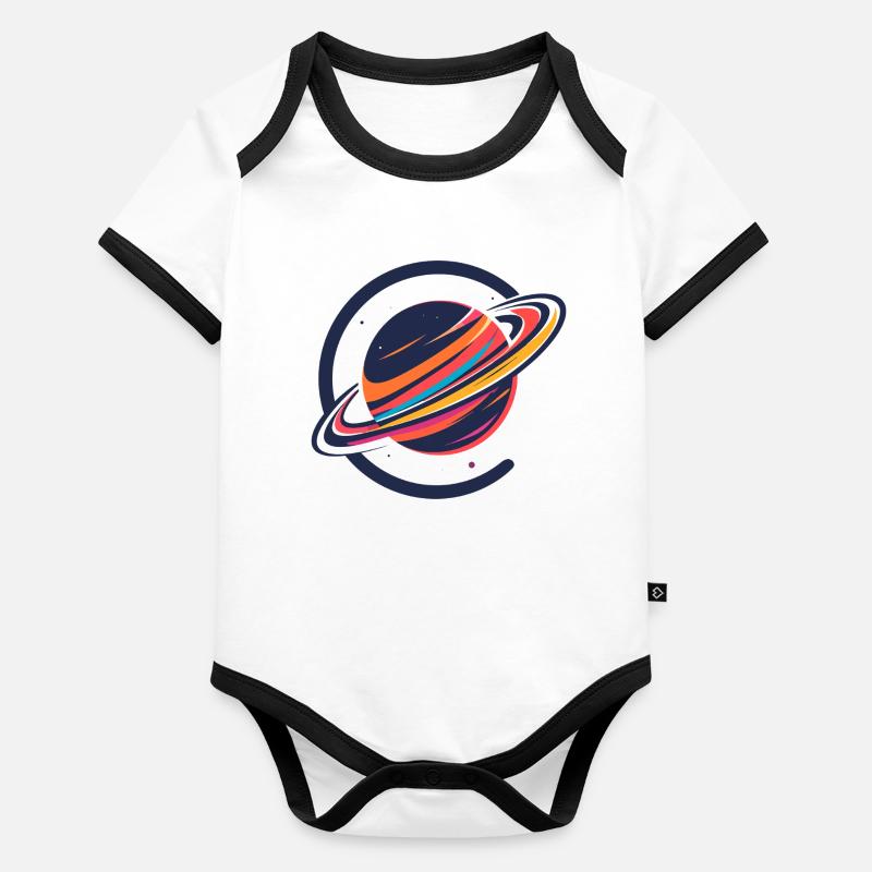 Bunter Planet mit Ringen Weltall Motiv Baby Bio-Kurzarm-Kontrastbody