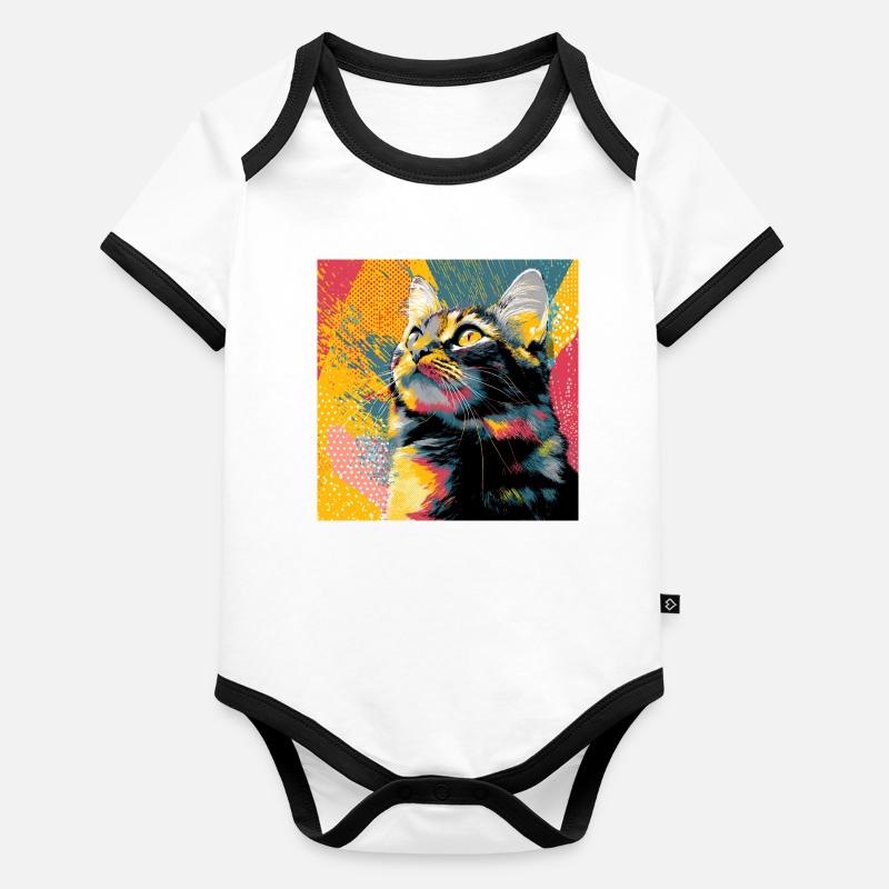 Lebendiges Popkatzenporträt Baby Bio-Kurzarm-Kontrastbody