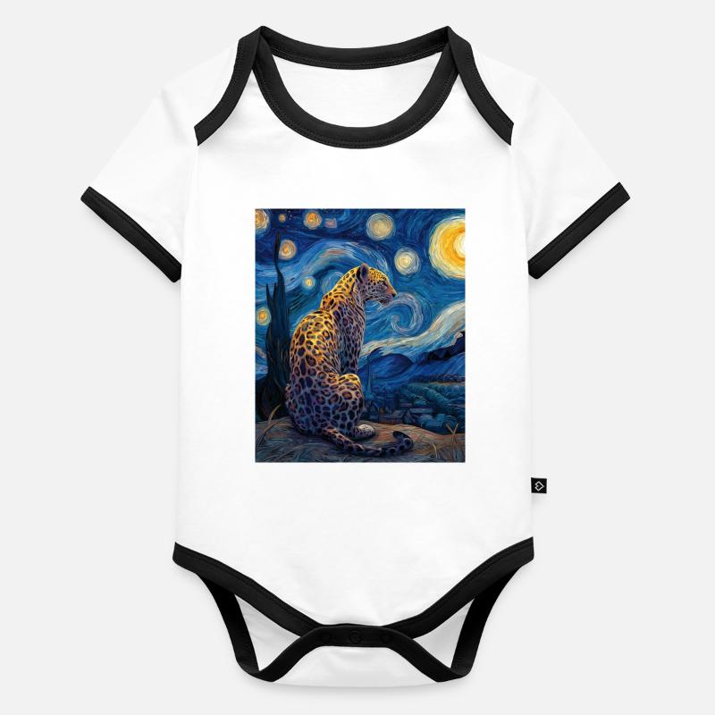 Léopard Van Gogh Body Bébé bio contrasté manches courtes