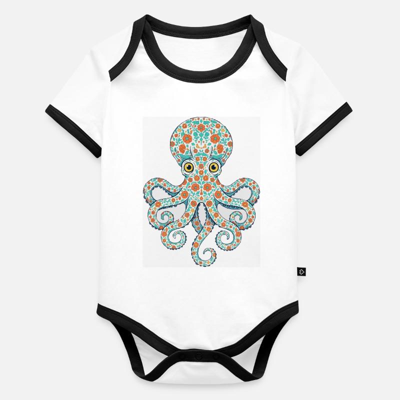 Pieuvre fleurie Body Bébé bio contrasté manches courtes