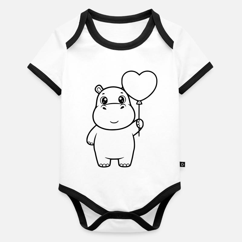 Silhouette en forme de ballon en forme de cœur d’hippopotame mignonne Body Bébé bio contrasté manches courtes