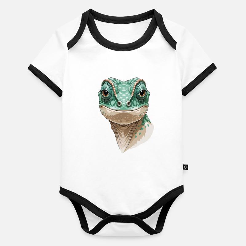 Gecko Kopf Illustration Baby Bio-Kurzarm-Kontrastbody
