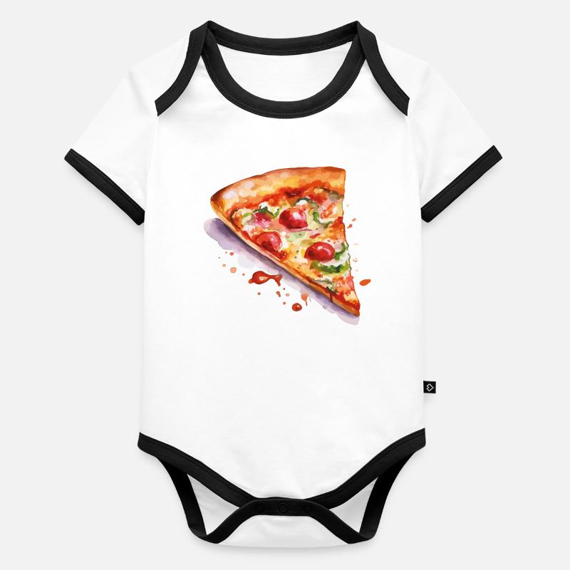 Pizza aquarelle Body Bébé bio contrasté manches courtes