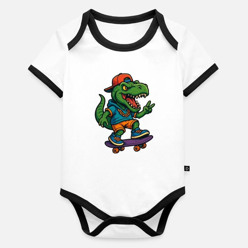 Patineur de rue T-Rex Body Bébé bio contrasté manches courtes