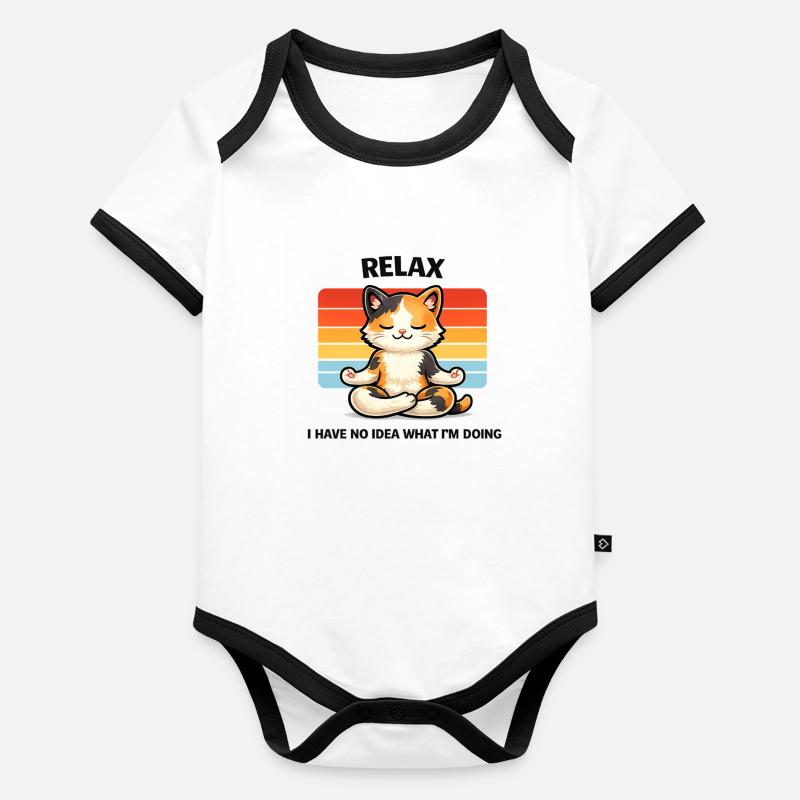 Relax Cat Meditative Chill Organic Baby Contrasting Bodysuit