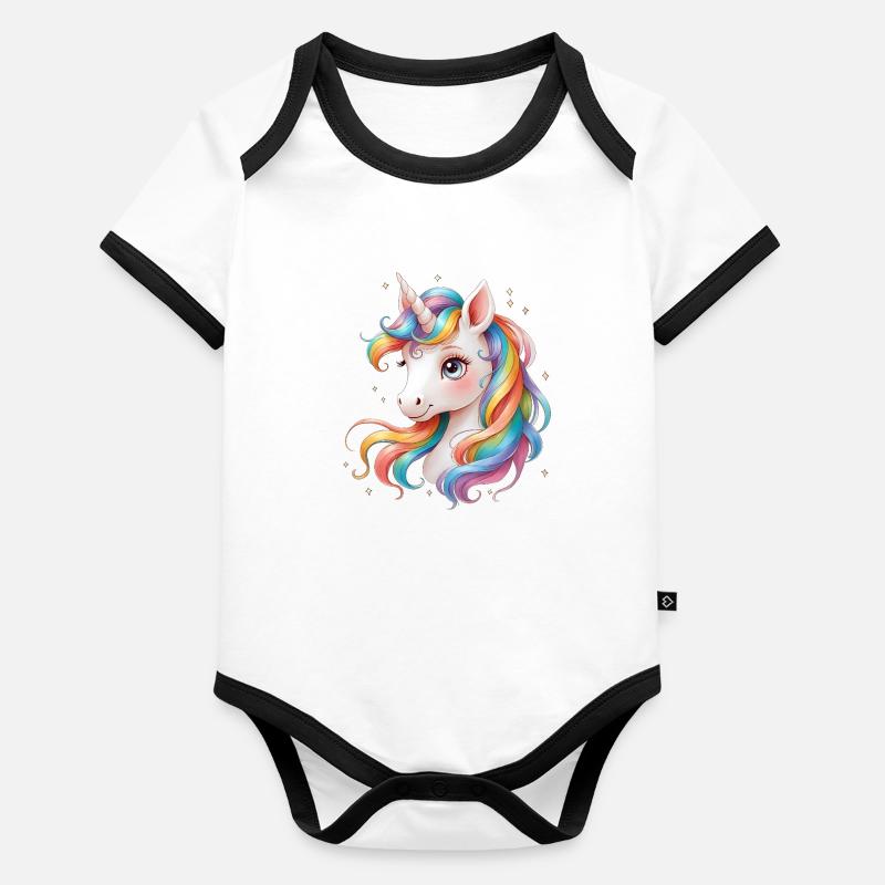Regenbogen Einhorn - Licorne arc-en-ciel mignonne Body Bébé bio contrasté manches courtes