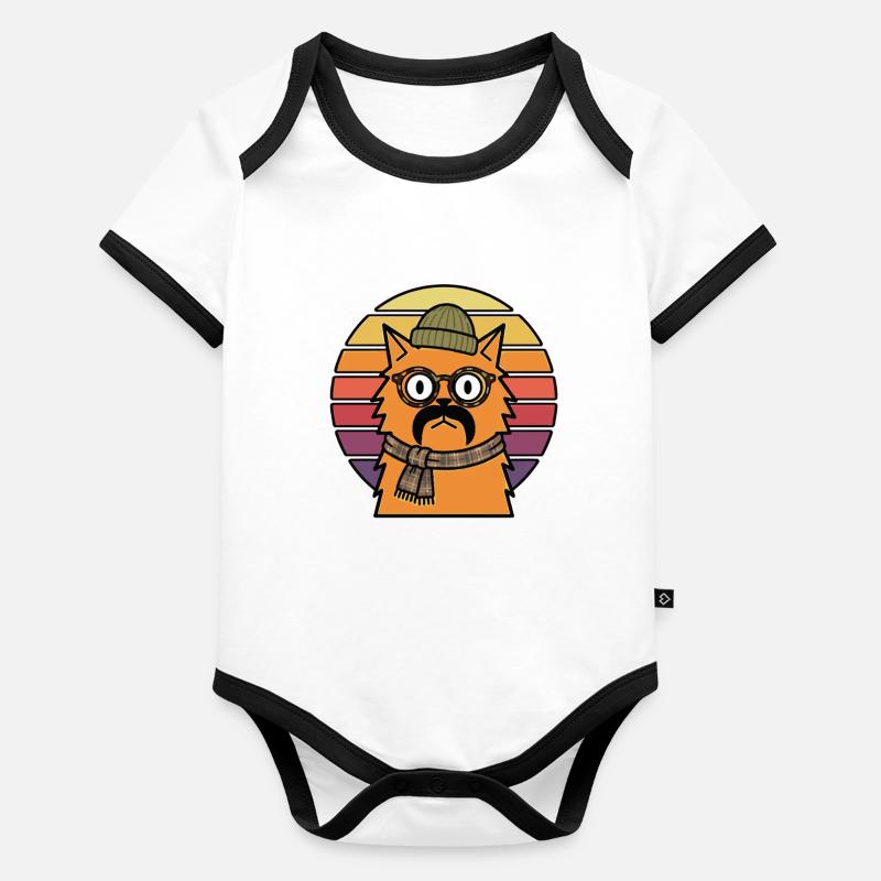 Chat hipster moustache moustache Coucher de soleil rétro Body Bébé bio contrasté manches courtes