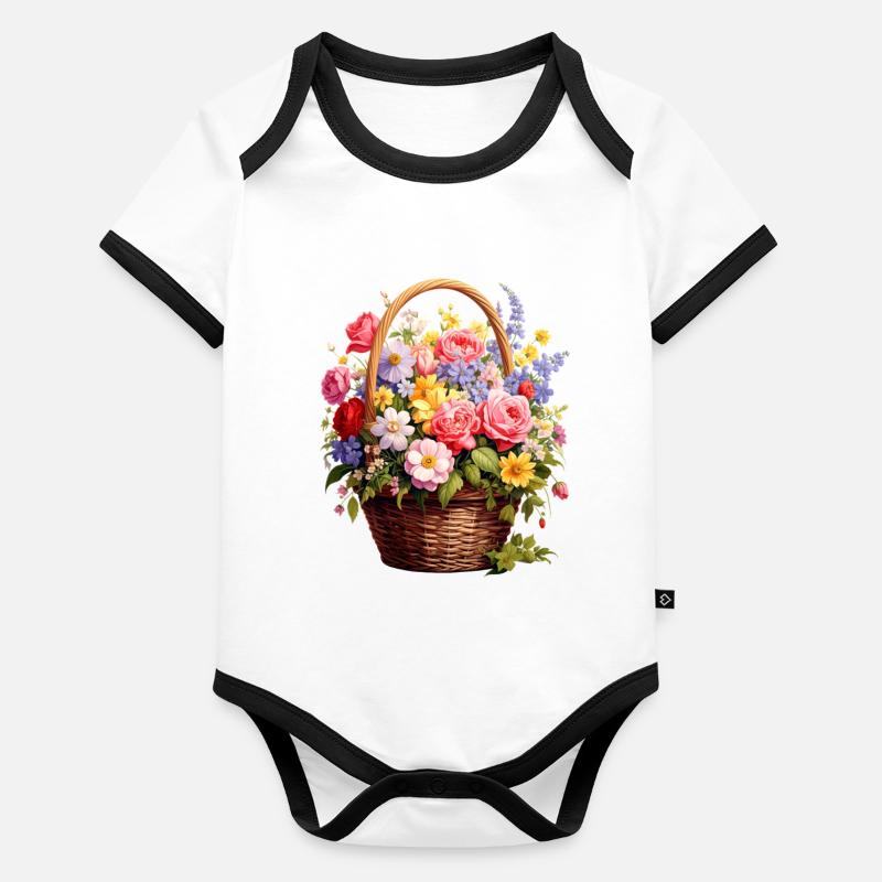 Wicker basket with spring flowers Organic Baby Contrasting Bodysuit