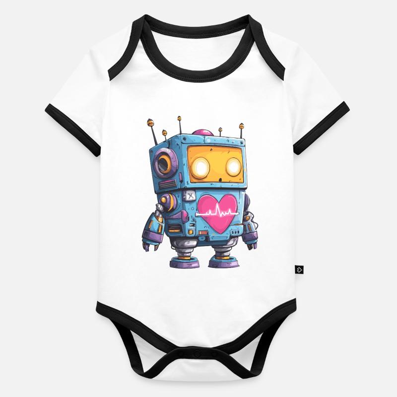 Heart Robot Neon Heart Beat Organic Baby Contrasting Bodysuit