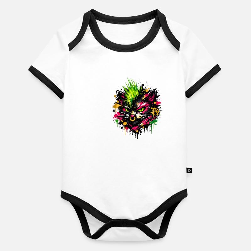 Neon Cat Graffiti Splatter Baby Bio-Kurzarm-Kontrastbody