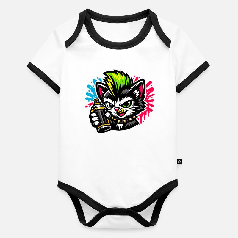 Graffiti Katze Sprühpunk Baby Bio-Kurzarm-Kontrastbody