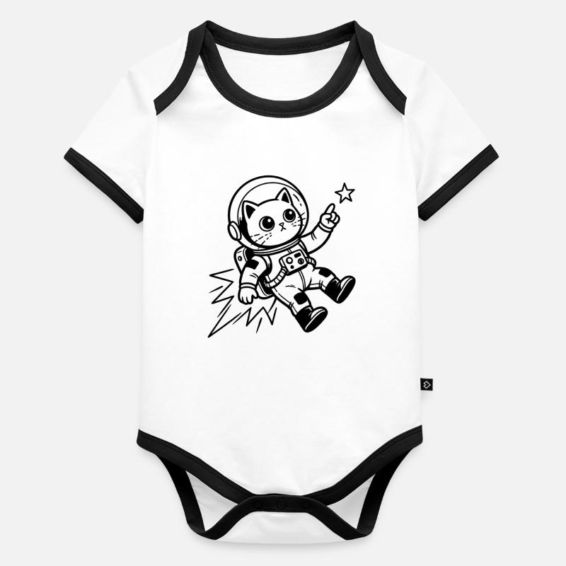 Astronaute chat dans l’espace Body Bébé bio contrasté manches courtes