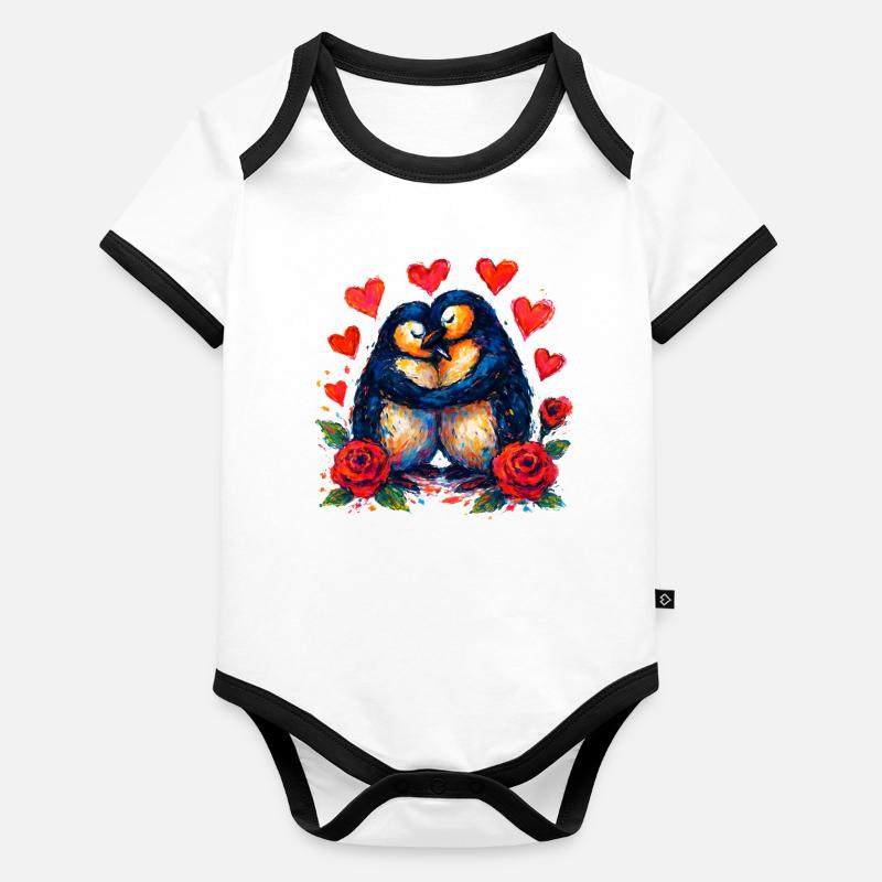 Les manchots aquarelles de l’amour Body Bébé bio contrasté manches courtes