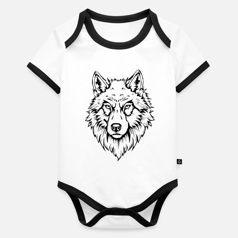 schwarzer Wolf Kopf Gesicht  Baby Bio-Kurzarm-Kontrastbody