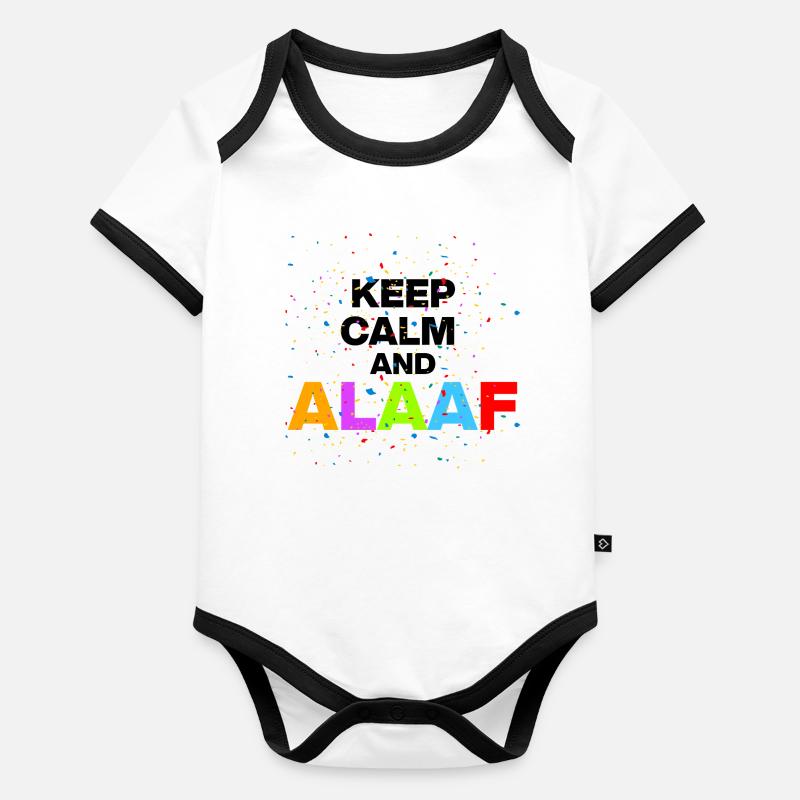 KEEP CALM AND ALAF! SHROVE MONDAY AND CARNIVAL BLACK Organic Baby Contrasting Bodysuit
