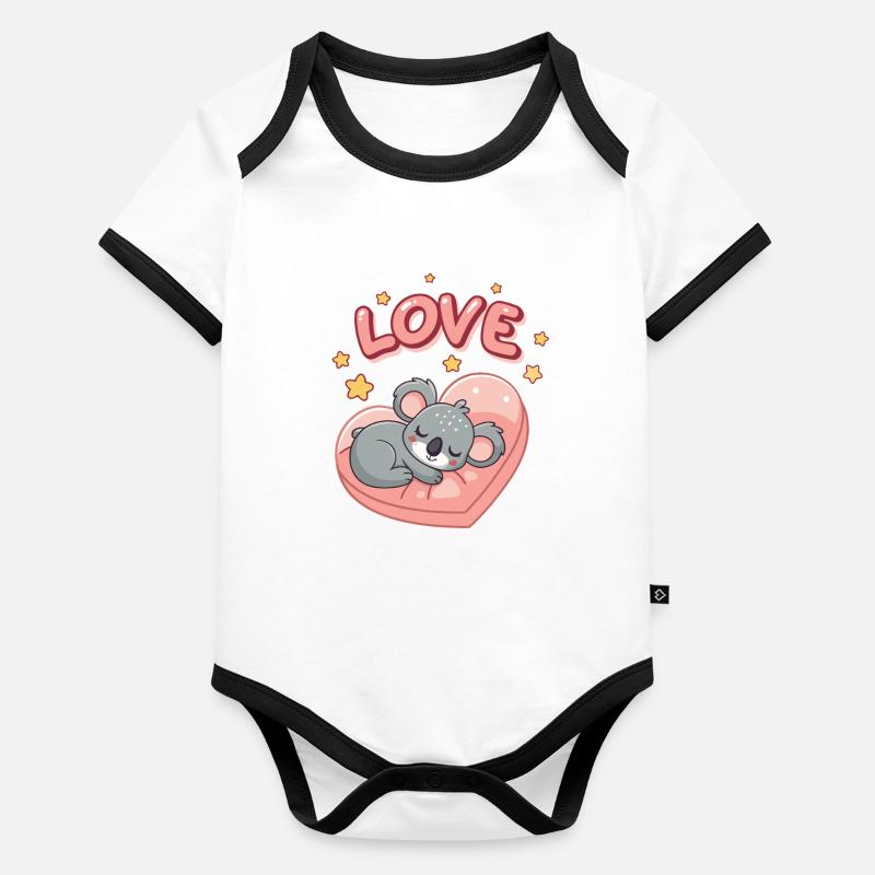 Koala schläft auf Pastellherz Baby Bio-Kurzarm-Kontrastbody