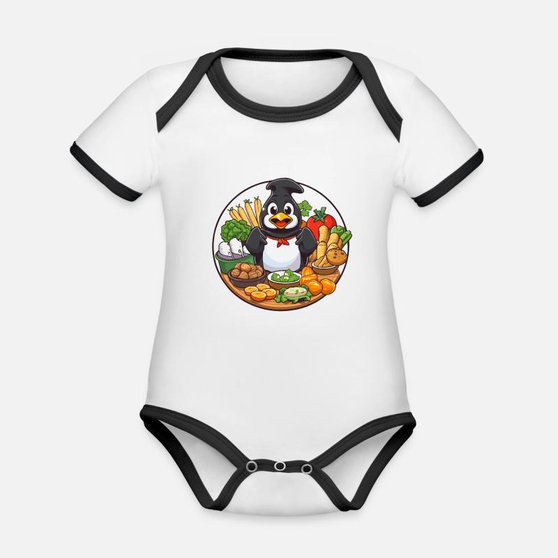 Cuisson du manchot dans un panier de légumes - Body Bébé bio contrasté manches courtes - blanc/noir