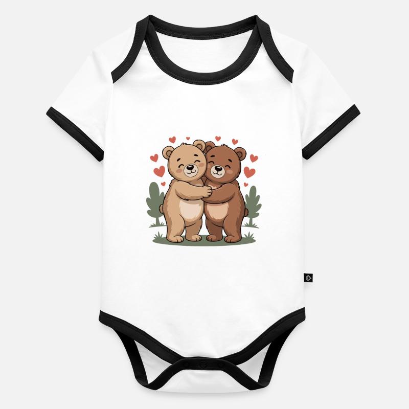Bär Paar Herz Baby Bio-Kurzarm-Kontrastbody