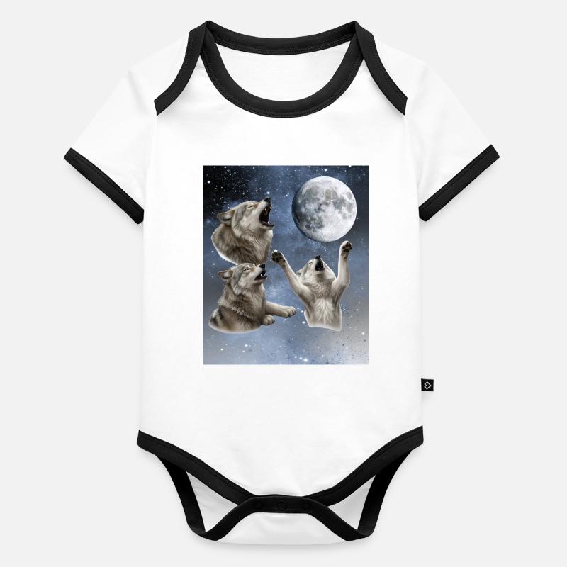 Drei Wölfe heulen auf den Voll Mond Wolf Baby Bio-Kurzarm-Kontrastbody