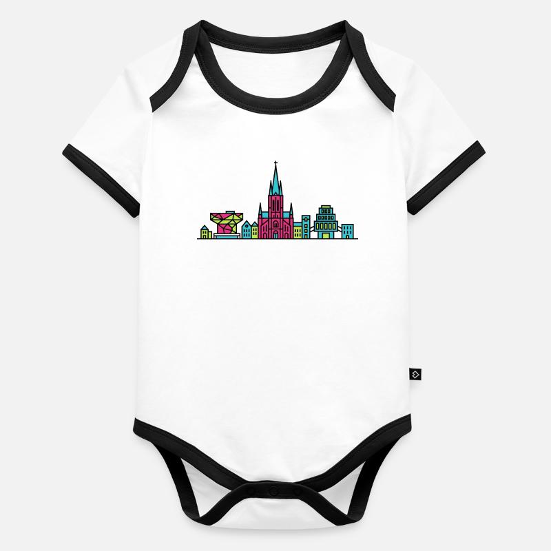 Antwerp City Skyline Cathedral Modern Line Art Organic Baby Contrasting Bodysuit