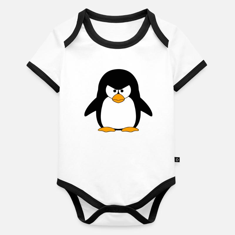 Wütender Pinguin Cartoon Baby Bio-Kurzarm-Kontrastbody