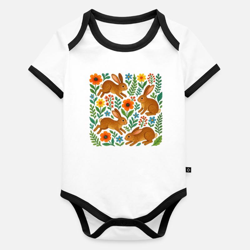Frühlingswiesenkaninchen in Blüte Baby Bio-Kurzarm-Kontrastbody