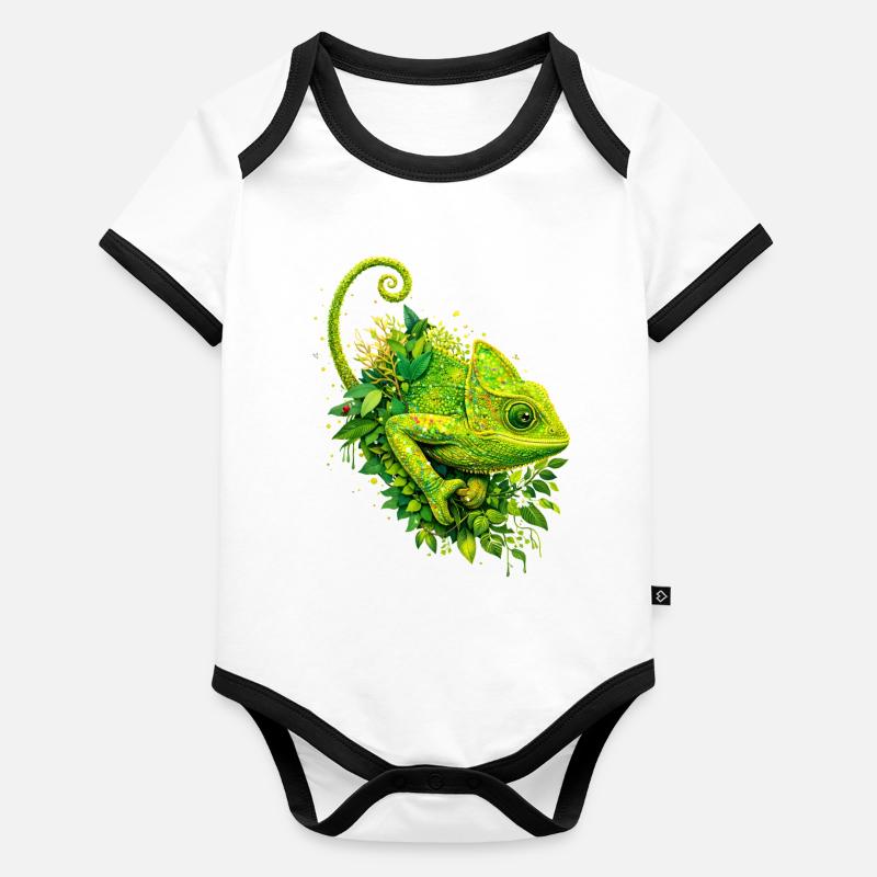 Caméléon vert – Art du graffiti nature Body Bébé bio contrasté manches courtes