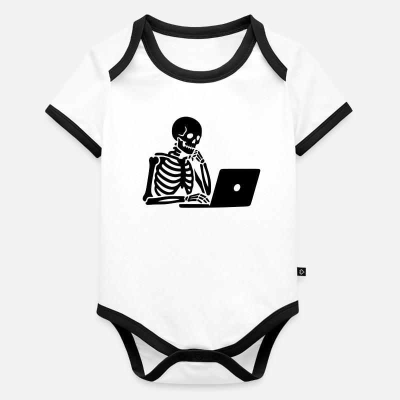 Squelette sur ordinateur portable Body Bébé bio contrasté manches courtes