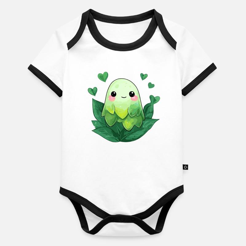 Petite créature feuillue dans des tons de vert Body Bébé bio contrasté manches courtes