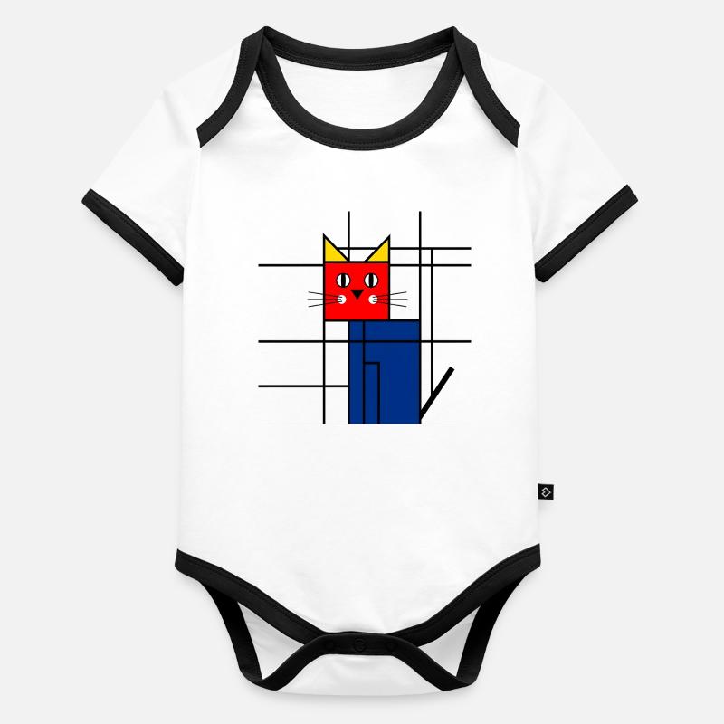 Art abstrait du chat - Mondrian géométrique Body Bébé bio contrasté manches courtes