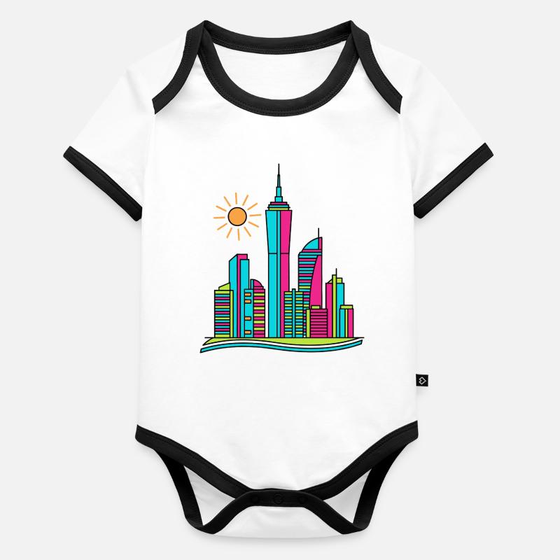 Skyline urbain abstrait vibrant Art moderne coloré Body Bébé bio contrasté manches courtes