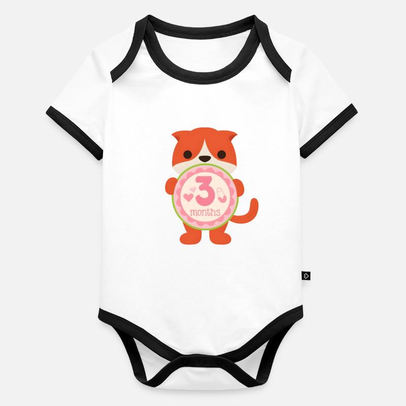 3 Monate Baby Katze Meilenstein Motiv Baby Bio-Kurzarm-Kontrastbody