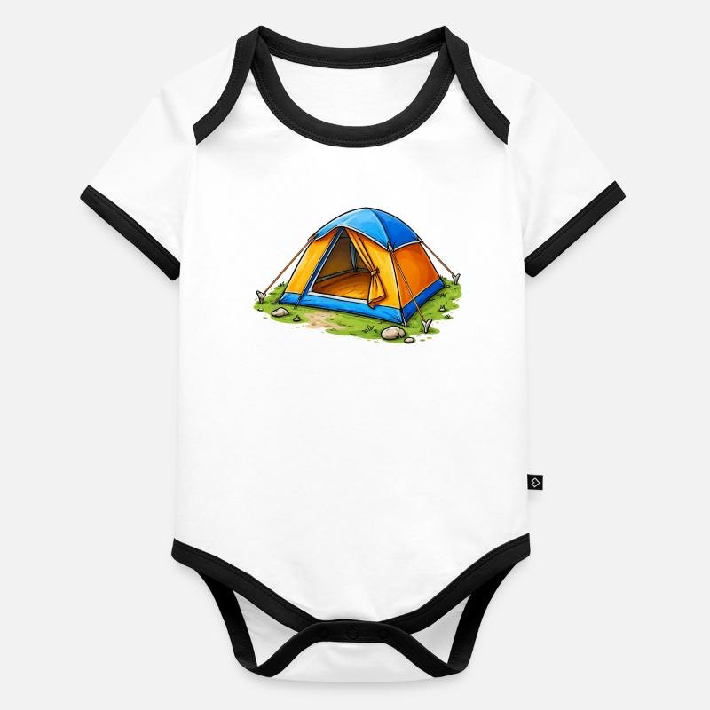 Illustration de bande dessinée de tente de camping Body Bébé bio contrasté manches courtes