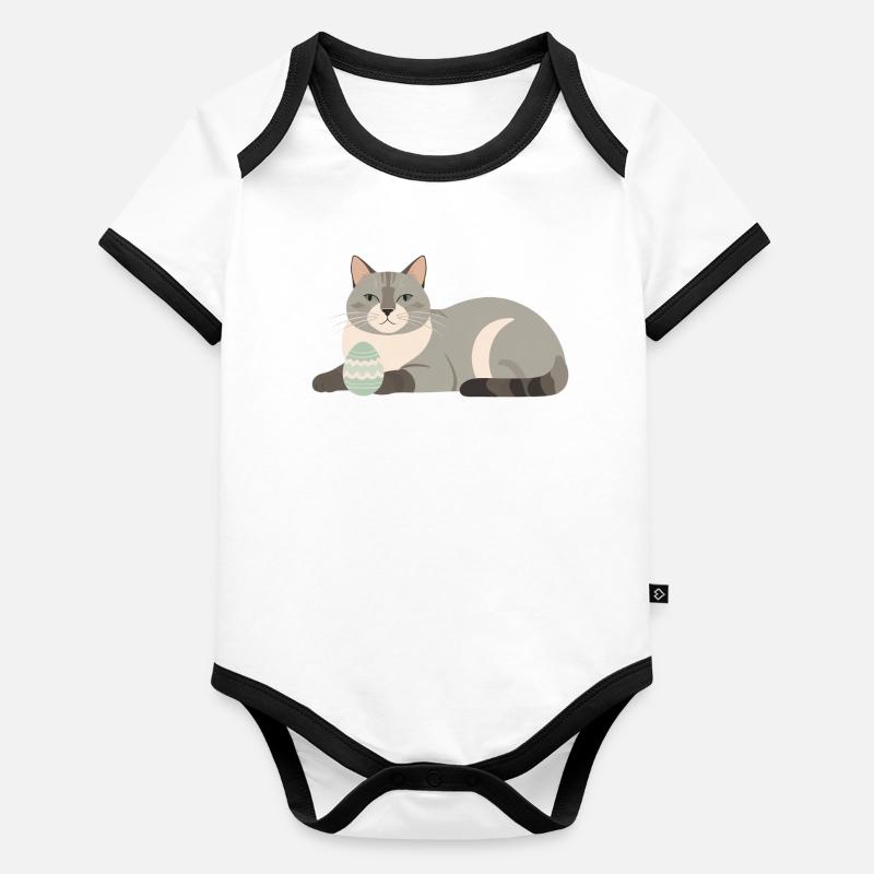 Osterkatze in Pastellgrau Baby Bio-Kurzarm-Kontrastbody