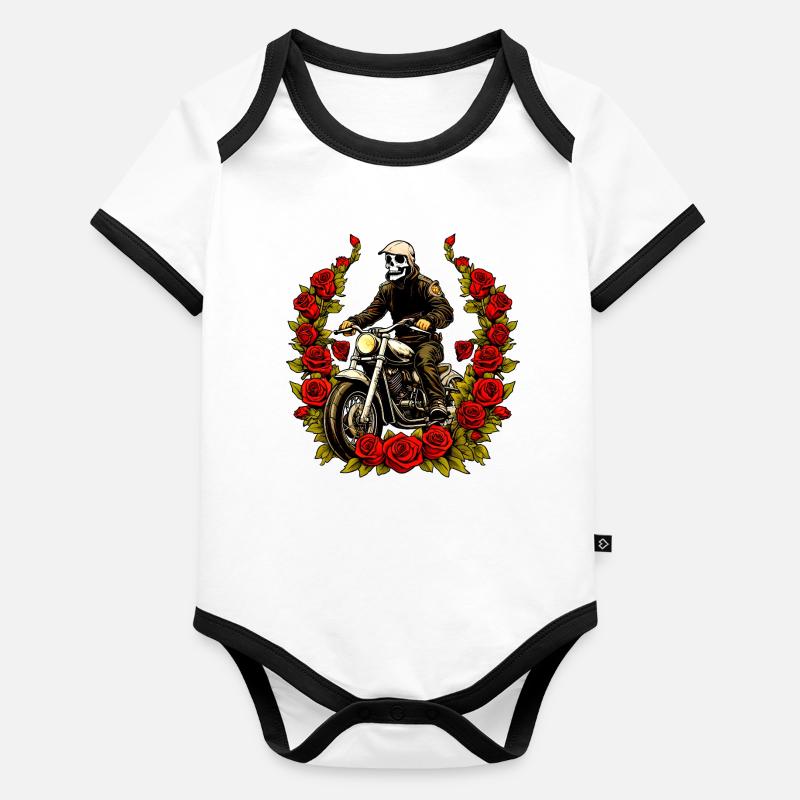 Motorcycle Skeleton Roses Organic Baby Contrasting Bodysuit