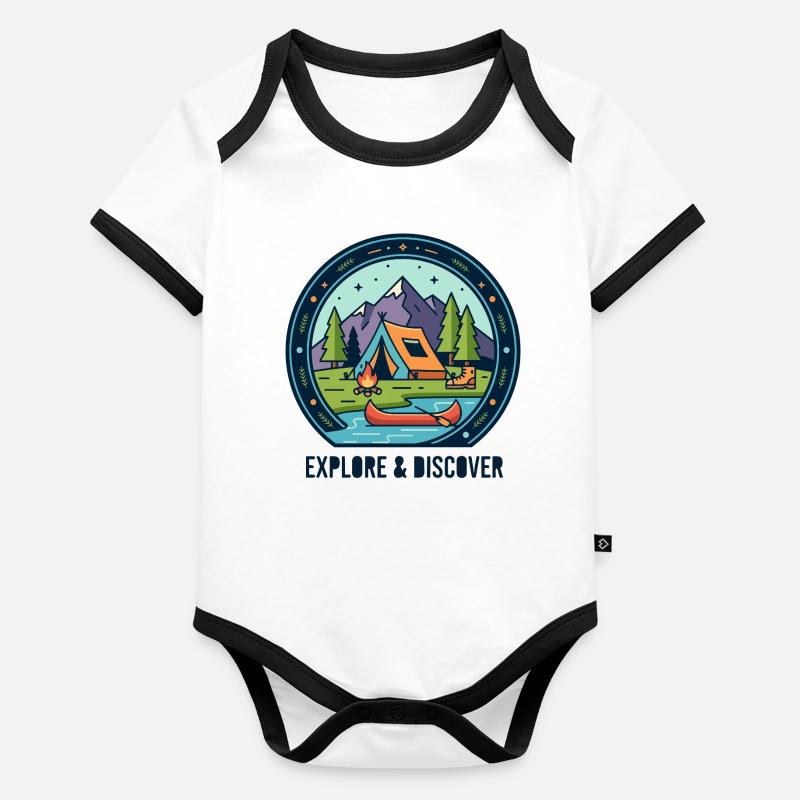 Entdecke Camping und Berge Baby Bio-Kurzarm-Kontrastbody