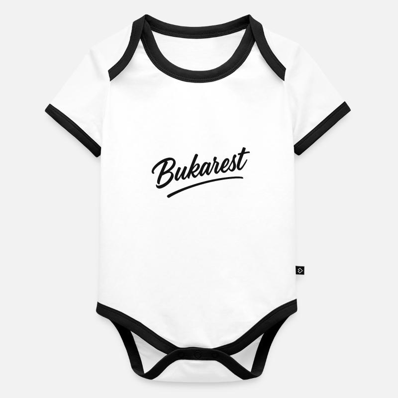 Bukarest Script Vintage Logo Baby Bio-Kurzarm-Kontrastbody