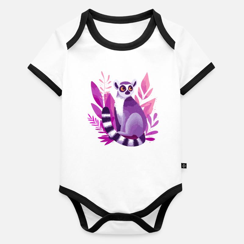 Lémurien violet dans la Jungle Rose Body Bébé bio contrasté manches courtes