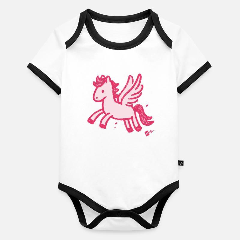 Flügelponi Pinkes Einhorn Sketch Baby Bio-Kurzarm-Kontrastbody