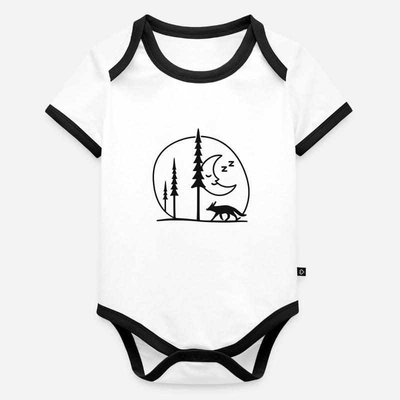 Mondnächtliche Fuchs-Wald Silhouette Fans geschenk Baby Bio-Kurzarm-Kontrastbody