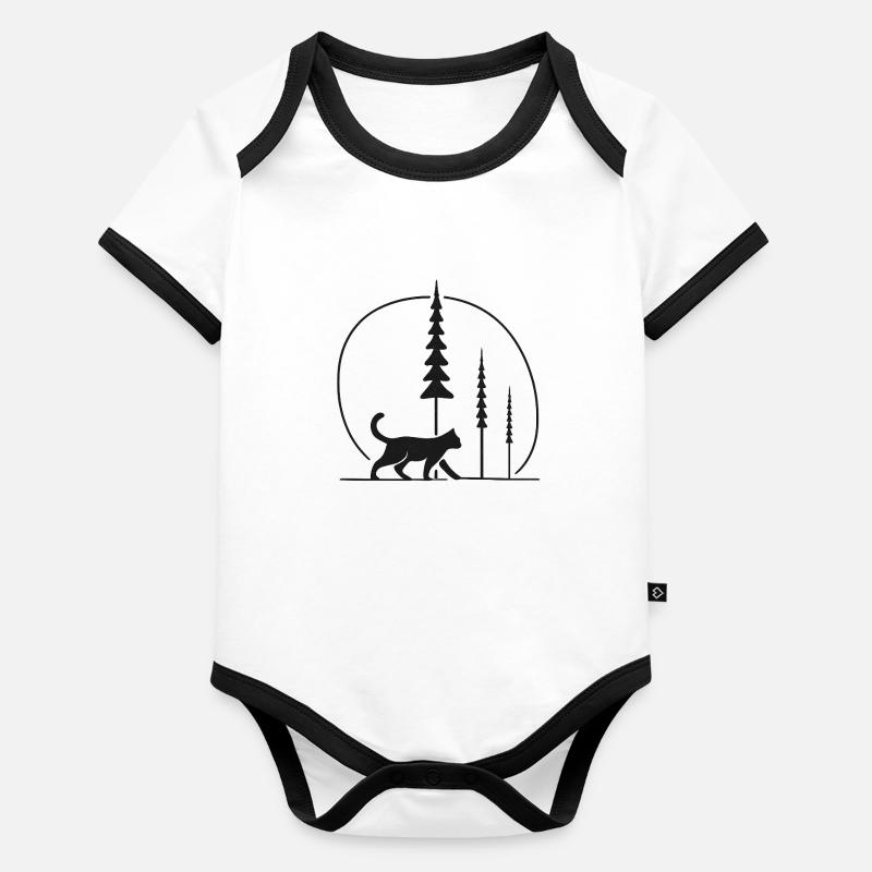Forest Cat in the Moon Circle Fans Gift Idea Organic Baby Contrasting Bodysuit