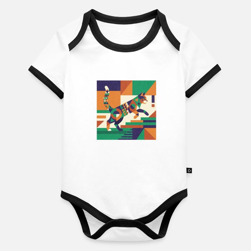 Geometrischer Tiger Farbspiel Baby Bio-Kurzarm-Kontrastbody
