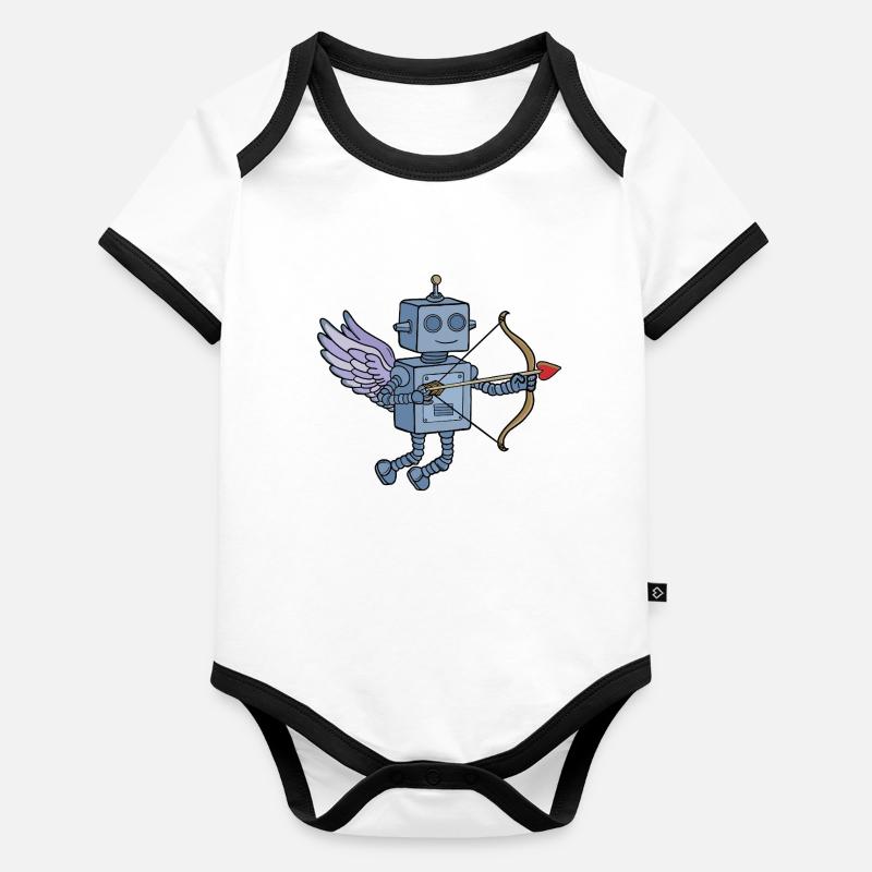 Cute Steampunk Robot Cupid with Heart Arrow Organic Baby Contrasting Bodysuit