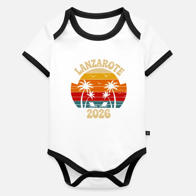 Lanzarote 2026 Sunset Palmen Design Baby Bio-Kurzarm-Kontrastbody