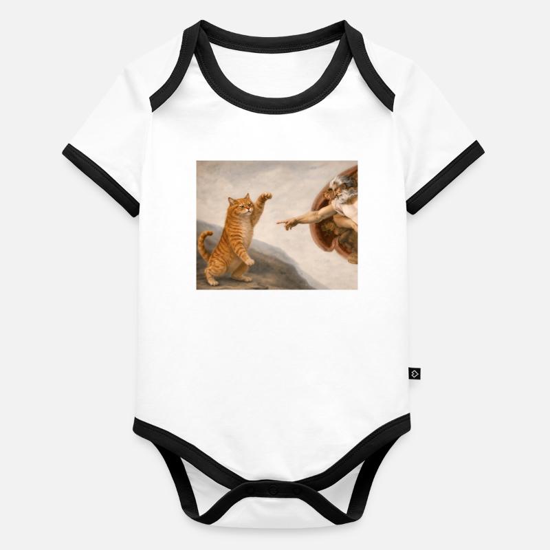 Mème de création du Dieu Chat parodie drôle de Michel-Ange Body Bébé bio contrasté manches courtes